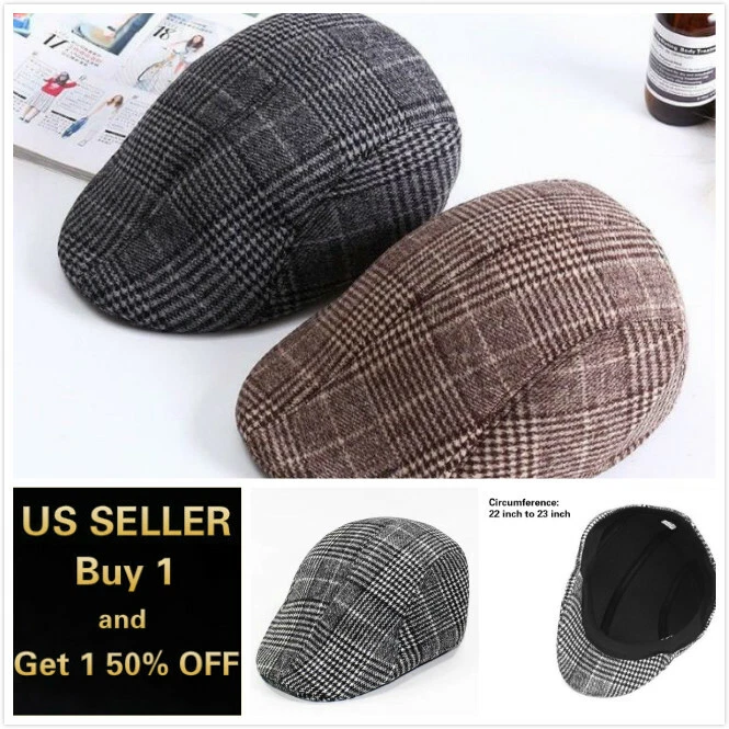 Newsboy Ivy Ascot Cabbie Gatsby Hat Cap Plaid Wool Herringbone Golf Driving - Image 1 of 4