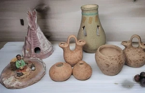 Southwestern Clay Pottery Decor Lot Wedding Vase Seed Pots Teepee Pueblo Style - Picture 1 of 20