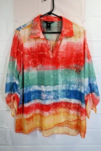 Top tunica donna Ali Miles pizzo a strati taglia M stampa astratta Artsy Boho - Foto 1 di 9