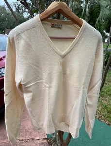 Vintage 1970s Pringle Of Scotland 100% Pure Cashmere V Neck Sweater Mens L As is - Picture 1 of 4