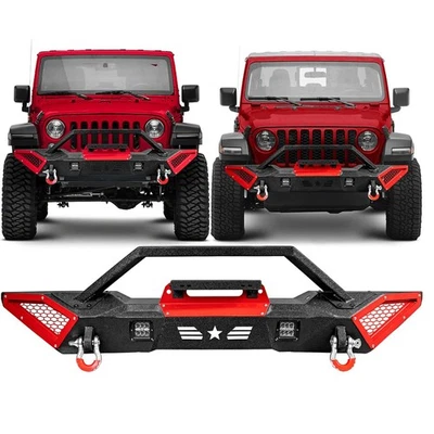 Parachoques delantero ilimitado para Jeep Wrangler JK JL 2007-2025 con luces LED y anillos en D Foto 1 de 4