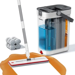 Mop and Bucket Set, Flat Mop and Bucket System with Separate Dirty and Clean ... - Foto 1 di 9