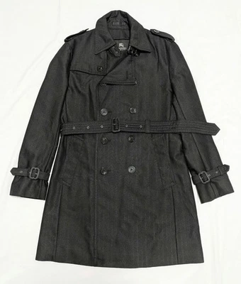 Burberry Black Label Wool Herringbone Trench Coat Men Size L Used Excellent - Image 1 of 4