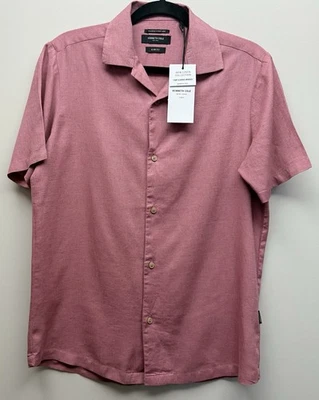 NEW Kenneth Cole Linen Collection Men’s Short Sleeve Pink Slim Fit Shirt Sz. S - Image 1 of 4
