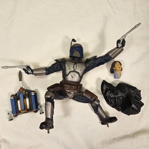 Vintage Star Wars Unleashed Jango Fett Fig 2002 Hasbro Jetpack Blasters Alt Head - Foto 1 di 12