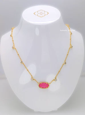 NWT DISNEY X KENDRA SCOTT  Gold Chain Hot Pink Drusy Mickey Mouse Elisa Necklace - Image 1 of 4