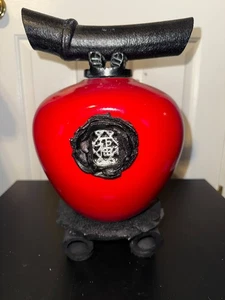 Wunschhüter Raku Keramik Spirituosengefäß mit Ständer Vulkan rot signiert Lovein - Bild 1 von 14