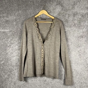Elie Tahari Sweater Womens XL Brown Cardigan Rhinestones Snap Button V-Neck - Picture 1 of 12