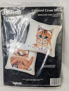 Janlynn Counted Cross Stitch Green Eyed Tabby Cat Pillow 1990 - Picture 1 of 5