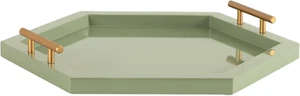Halsey Decorative Hexagon Tray with Gold Metal Handles, 18 X 16, Green and Gold, - Picture 1 of 9