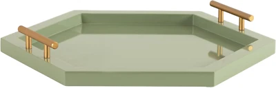 Halsey Decorative Hexagon Tray with Gold Metal Handles, 18 X 16, Green and Gold, - Image 1 of 4