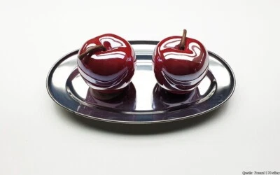 2x Deko Obst Apfel Figur Keramik Dolomite Rottöne+1x Tablett Teller Schale Chrom - Bild 1 von 2