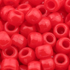 200pcs Barrel Plastic Pony Beads 9x6mm Opaque Red Made in USA 11201005 - Picture 1 of 2