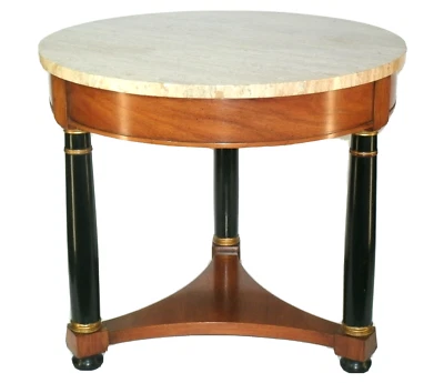 Vintage French Walnut Side Table w/Italian Travertine Top by Heritage - Image 1 of 4