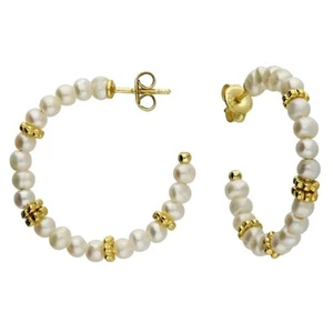 Perla de Agua Dulce Aro Pendientes 18ct Amarillo Oro En Plata Maciza de Ley 925 - Imagen 1 de 4