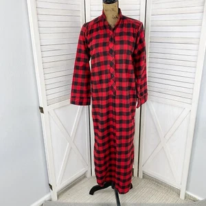 Woolrich Vintage Nightshirt Womens Small Red Black Buffalo Check Flannel Maxi - Picture 1 of 12