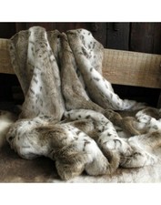 Beige Lynx Faux Fur Throw