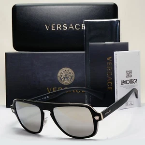 Versace Sonnenbrille schwarz silber Medusa verspiegelt quadratisch matt MOD VE 2199 1000/6G - Bild 1 von 12
