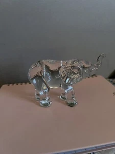 Waterford Crystal Glass Elephant Calf Trunk Up Figurine Paperweight Vintage RARE - Picture 1 of 14