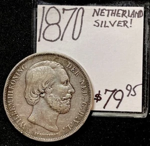 1870 NETHERLANDS 2 1/2 GULDEN CROWN SILVER WORLD COIN. ENN COINS - Picture 1 of 3