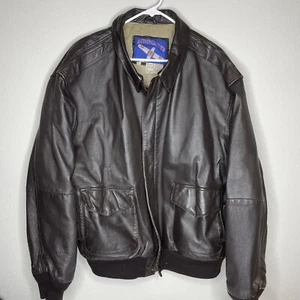 Vintage AIR FORCE AIRBORNE 100% Genuine LEATHER Bomber Jacket Dark Brown size XL - Picture 1 of 11