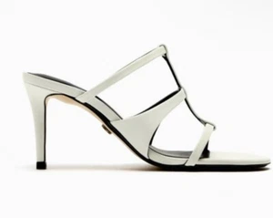 Zara High Heeled Sandals White Leather Size US 8 Womens New - Picture 1 of 14