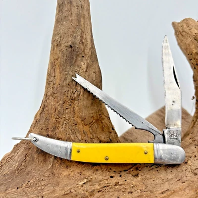 Cuchillo y escalador de pescado de bolsillo plegable vintage SABRE 624 hecho en Japón 2 hojas -195 Foto 1 de 4