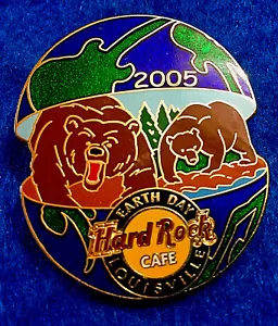 LOUISVILLE EARTH DAY 05 WORLD GLOBE SERIES GRIZZY BROWN BEARS Hard Rock Cafe PIN - Picture 1 of 1