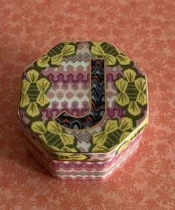 Anthropologie Monogram J Ceramic Octagonal Form Trinket Box w Lid Retro Art Deco - Picture 1 of 9