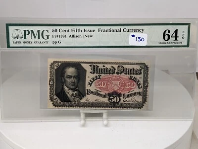 US Fractional 50c Cent Currency ALLISON FR#1381 Fifth Issue PMG 64 EPQ - Image 1 of 4