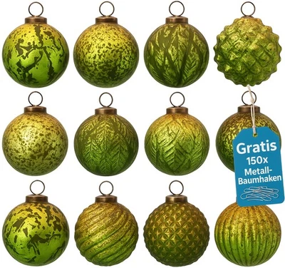 Weihnachtskugeln 12er Set Glas Christbaumkugeln Christbaumschmuck Grün 00212 - Bild 1 von 4