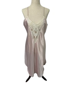 Camicia da notte vintage interna più blush rosa raso slip dress S pizzo orlo civetta - Foto 1 di 8
