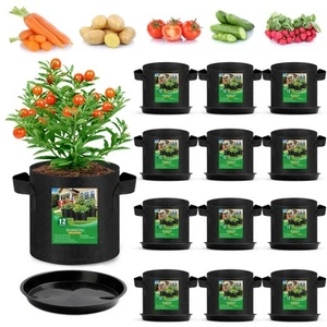 12 Sets 5 Gallon Grow Bags with Plant Saucers, Durable Fabric Plant Pots with... - Picture 1 of 7