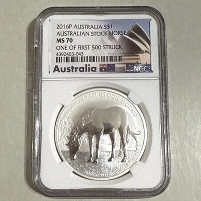2016P Australian STOCK HORSE Silver $1 NGC MS70 Coin 1 Of First 500 Struck - Image 1 of 4