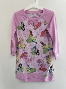 Disney Princess Kid Girls Ariel Rapunzel Tiana Long Sleeve Nightgown Pink XS 4/5 - Picture 1 of 9