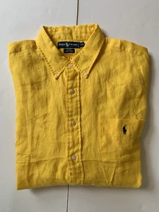NWT Ralph Lauren XXL Yellow Button Down Linen Pony Logo Blaire Vintage Shirt - Picture 1 of 7