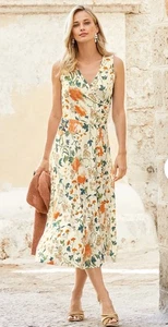 NWT Peruvian Connection Sorella Dress Floral M Faux Wrap Bodice Chinese Blossom - Picture 1 of 13