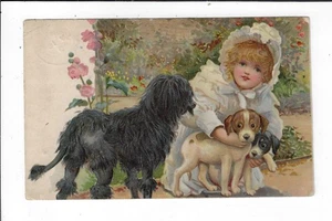 1909 Frances Brundage? Postal de niña rubia victoriana con 3 perros p2329 - Imagen 1 de 2