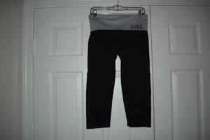 Victoria's Secret ROSA Yoga Talla L Negro Recortado Gris Plegable Cintura Leggings - Imagen 1 de 10