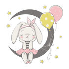 Cartoon Moon Bunny Wall Stickers Paper Kids Room Home Decor Background Stick Nu