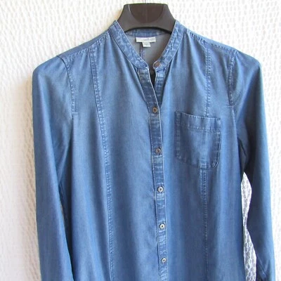 J Jill Chambray Denim Dress S Long Adjust Sleeve Button Shirt Side Pockets Jean - Image 1 of 4