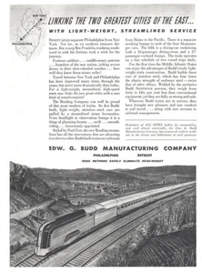 1937 Budd: Linking the Two Greatest Cities of the East Vintage Print Ad - Picture 1 of 1