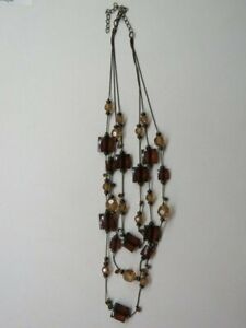 22" BEADS: Beautiful Amber & Brown Colored ~ Stylish 3 Layers with Metal Clasp