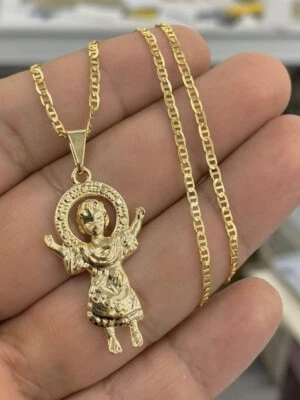 Divino Nino Nicklace Yellow Gold Filled Mariner Chain 18" Baby Jesus Charm 34x20 - Image 1 of 4