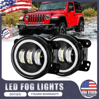适用于吉普牧马人 JK TJ Patriot 一对 4 英寸圆形光环 LED 雾灯驾驶灯 — 第 1/4 张图片