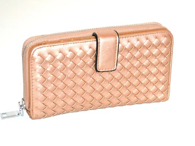 PORTAFOGLIO oro bronzo donna borsello pochette ecopelle portamonete trecce G25 - Immagine 1 di 4