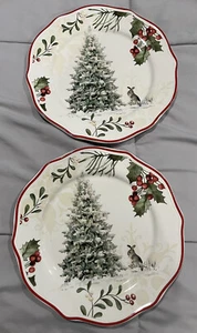 2 Better Homes Heritage Collection Winter Forest Tree, Bunny, Holly 8.5” Plates - Picture 1 of 4
