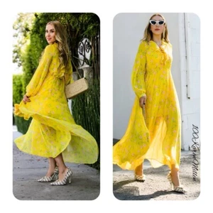 Topshop Margot Bright Yellow Floral Maxi Dress UK 8-10 - Picture 1 of 21