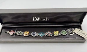 New Diliards Silver Tone Floral Themed Panel Bracelet Toggle NIB - Picture 1 of 4