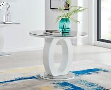 GIOVANI Round Grey Glass & White High Gloss Halo Leg Dining Table